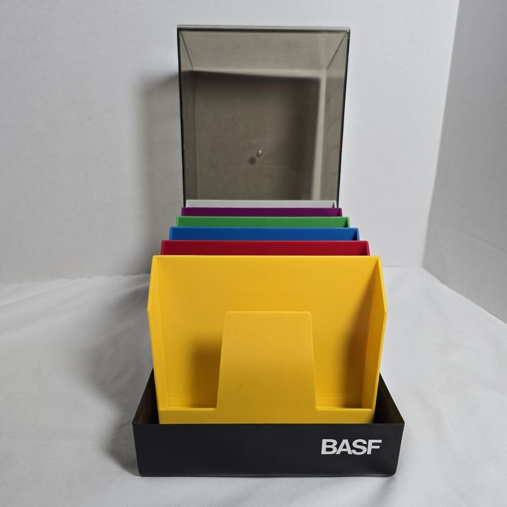 BASF Plastic Floppy Disk Organizer/Storage Case 10x7x6" 1980s Rainbow VTG Prop